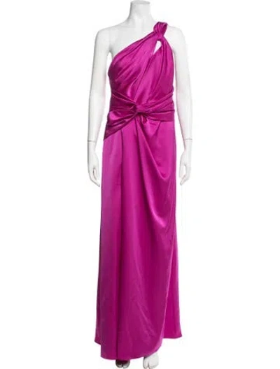 Pre-owned Theia One-shoulder Long Dress In Pink