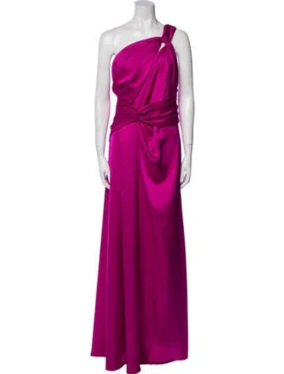 Pre-owned Theia One-shoulder Long Dress In Purple