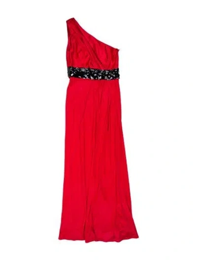 Pre-owned Theia One-shoulder Long Dress In Red