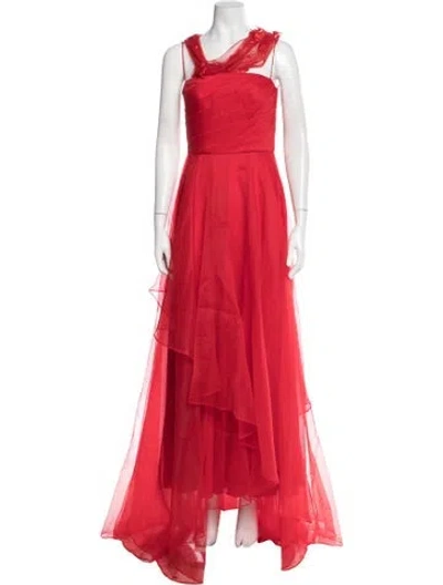 Pre-owned Theia One-shoulder Long Dress In Red