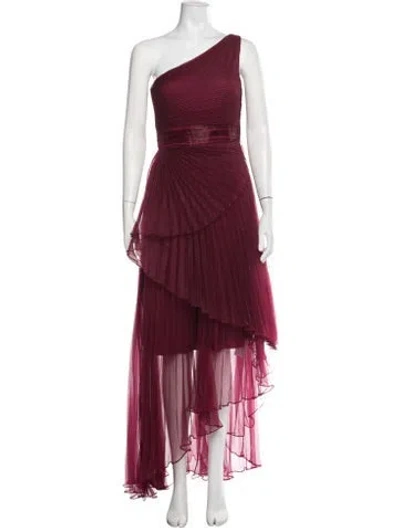 Pre-owned Theia One-shoulder Long Dress In Red