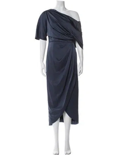 Pre-owned Theia One-shoulder Midi Length Dress In Blue