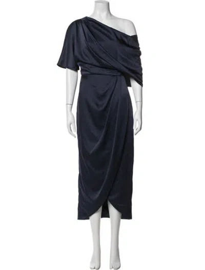 Pre-owned Theia One-shoulder Midi Length Dress In Blue