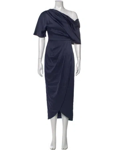 Pre-owned Theia One-shoulder Midi Length Dress In Blue