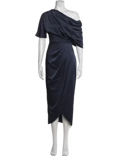 Pre-owned Theia One-shoulder Midi Length Dress In Blue