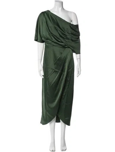 Pre-owned Theia One-shoulder Midi Length Dress In Green