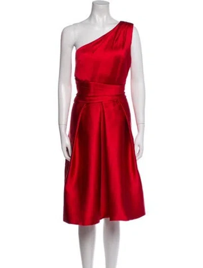 Pre-owned Theia One-shoulder Midi Length Dress In Red
