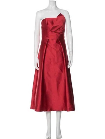 Pre-owned Theia One-shoulder Midi Length Dress In Red