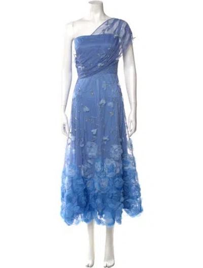 Pre-owned Theia One-shoulder Midi Length Dress W/ Tags In Blue