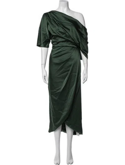 Pre-owned Theia One-shoulder Midi Length Dress W/ Tags In Grey