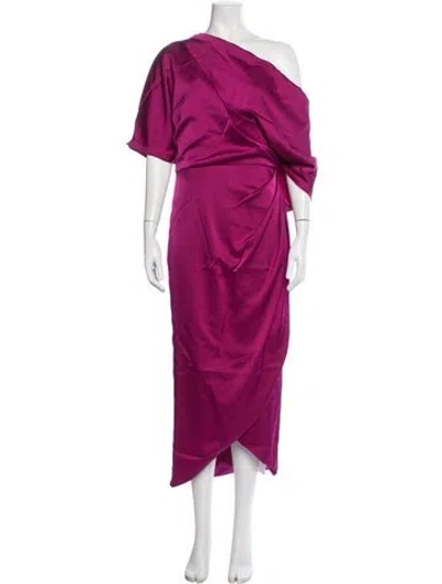 Pre-owned Theia One-shoulder Midi Length Dress W/ Tags In Pink