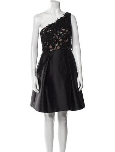 Pre-owned Theia One-shoulder Mini Dress In Black