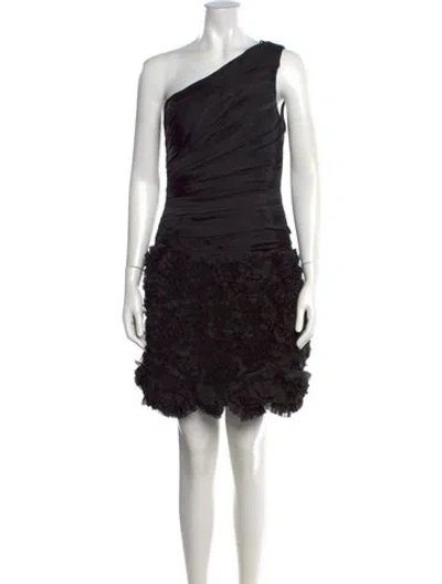Pre-owned Theia One-shoulder Mini Dress In Black