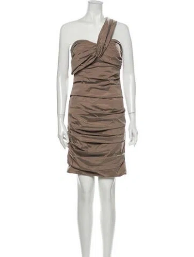 Pre-owned Theia One-shoulder Mini Dress In Brown