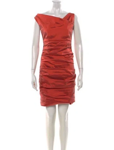 Pre-owned Theia One-shoulder Mini Dress In Orange