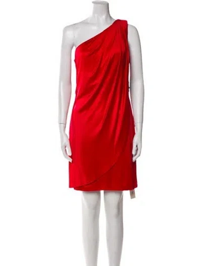 Pre-owned Theia One-shoulder Mini Dress In Red