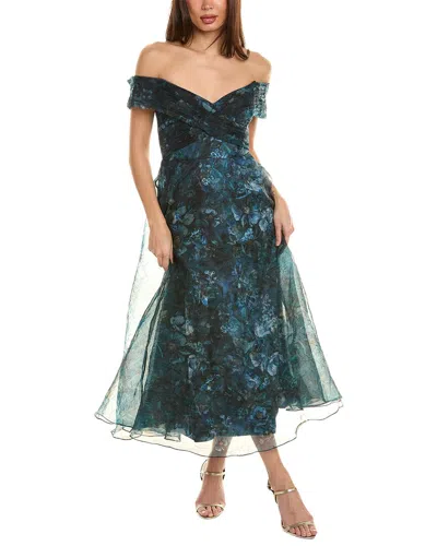 Theia Organza Midi Dress In Blue