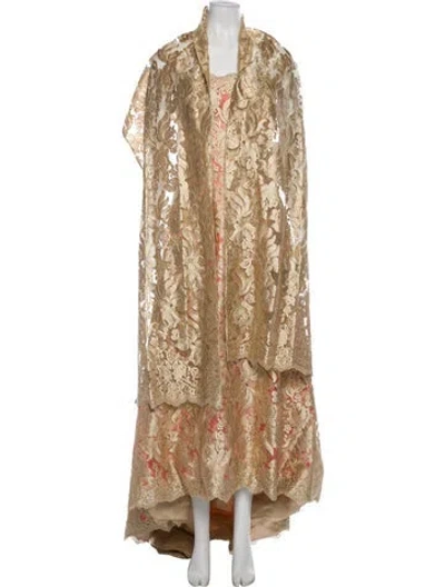 Pre-owned Theia Paisley Print Midi Length Dress W/ Tags In Neutral