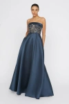 Theia Paloma Mikado A-line Gown In Blue