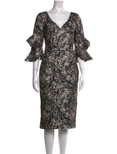 Pre-owned Theia Patterned Knee-length Dress In Black/metallic