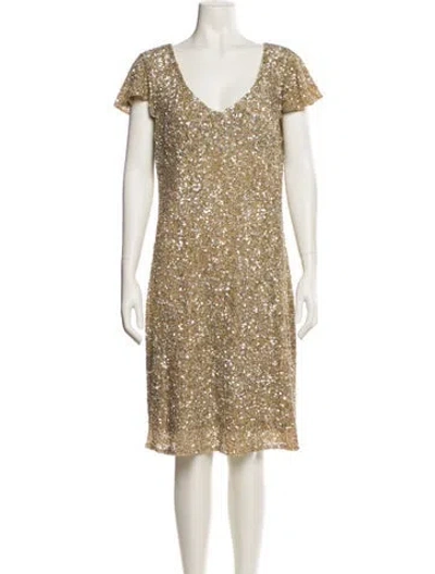 Pre-owned Theia Patterned Knee-length Dress In Blue