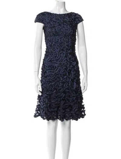 Pre-owned Theia Patterned Knee-length Dress In Blue