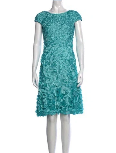 Pre-owned Theia Patterned Knee-length Dress In Blue