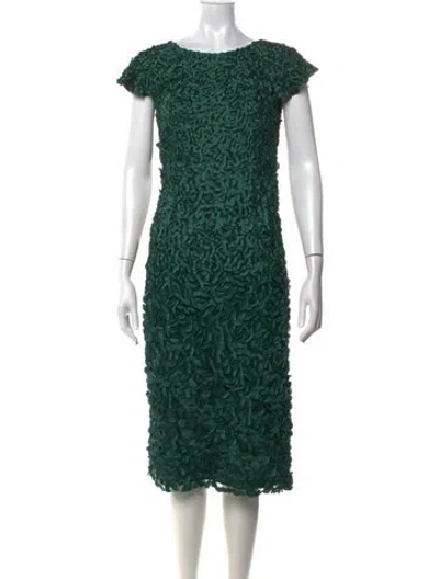 Pre-owned Theia Patterned Knee-length Dress In Green