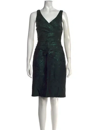Pre-owned Theia Patterned Knee-length Dress In Green