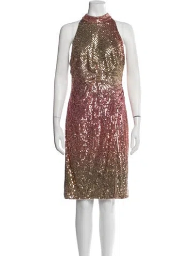 Pre-owned Theia Patterned Knee-length Dress In Metallic