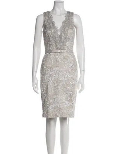 Pre-owned Theia Patterned Knee-length Dress In Neutral