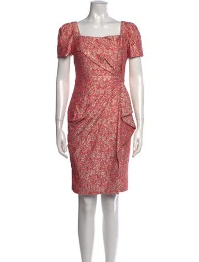 Pre-owned Theia Patterned Knee-length Dress In Pink