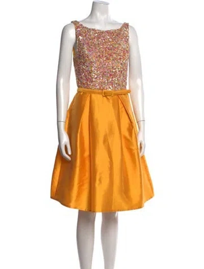 Pre-owned Theia Patterned Knee-length Dress In Yellow