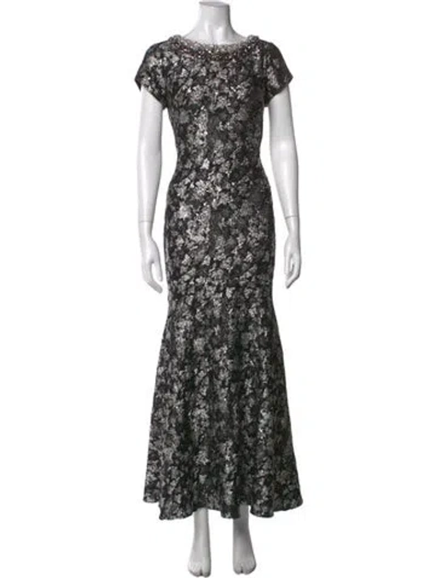 Pre-owned Theia Patterned Long Dress In Black