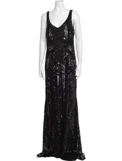 Pre-owned Theia Patterned Long Dress In Black