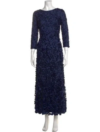 Pre-owned Theia Patterned Long Dress In Blue