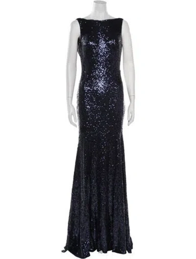 Pre-owned Theia Patterned Long Dress In Blue