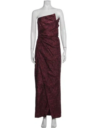 Pre-owned Theia Patterned Long Dress In Burgundy