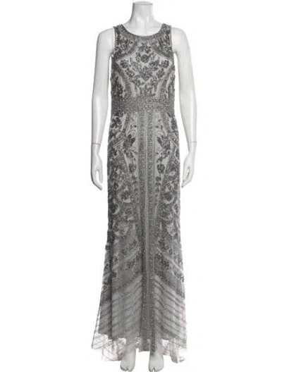 Pre-owned Theia Patterned Long Dress In Grey