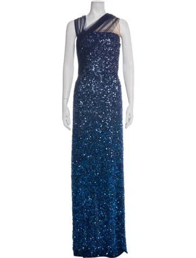 Pre-owned Theia Patterned Long Dress W/ Tags In Blue