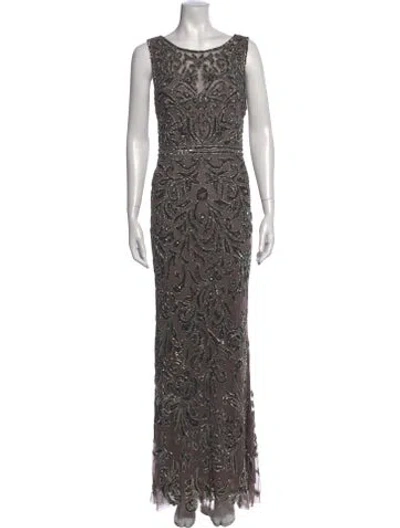 Pre-owned Theia Patterned Long Dress W/ Tags In Grey