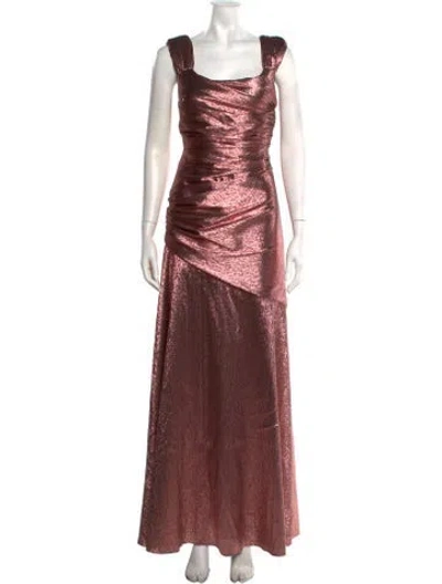 Pre-owned Theia Patterned Long Dress W/ Tags In Metallic/pink