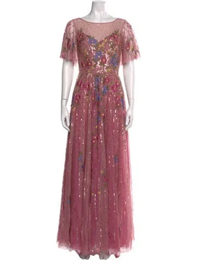 Pre-owned Theia Patterned Long Dress W/ Tags In Pink