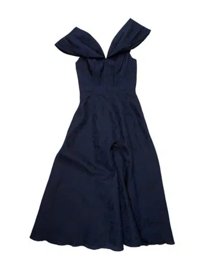 Pre-owned Theia Patterned Midi Length Dress W/ Tags In Blue