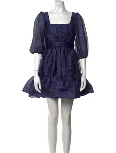 Pre-owned Theia Patterned Mini Dress In Blue