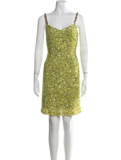 Pre-owned Theia Patterned Mini Dress In Green