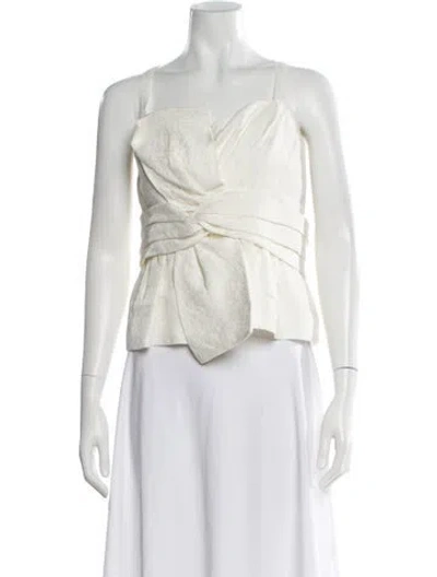 Pre-owned Theia Patterned Square Neckline Top In White