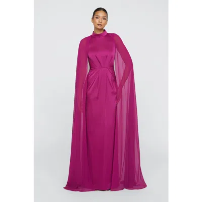 Theia Phillipa Satin Cape Gown In Purple