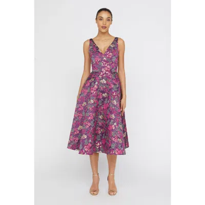 Theia Pia Jacquard Tea Length Dress In Pink