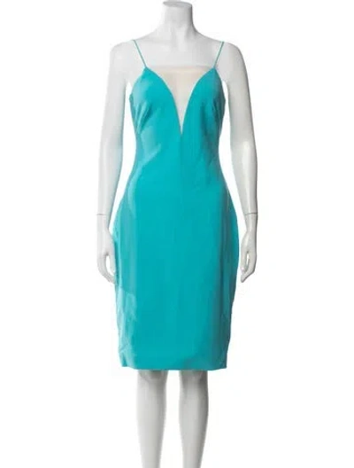 Pre-owned Theia Plunge Neckline Knee-length Dress In Blue